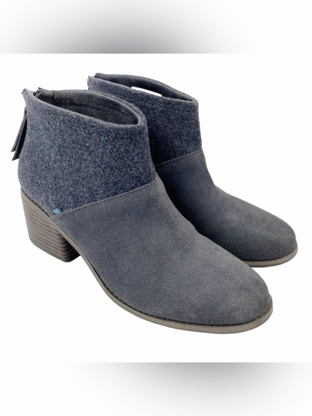Toms Lacy Ankle Booties Gray Suede Felt Forged Iron Zipper Women’s Size 8.5